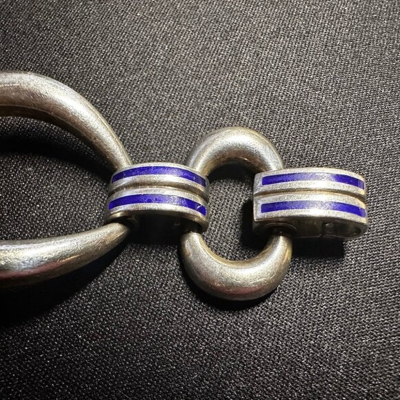 Vintage Italian Pietro Sorini Sterling Silver & Cobalt Enamel Link Bracelet - Picture 7 of 12